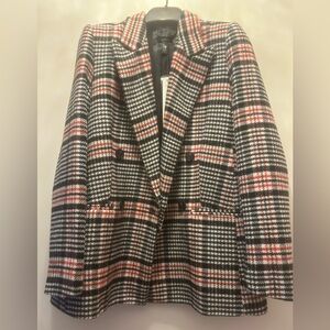 Aqua Plaid Blazer - Black, White, Red